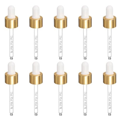 PATIKIL Glass Eye Dropper w/Measurement mark for 1oz Glass Bottles 10Pcs - color: White/Gold Top, size: 1oz