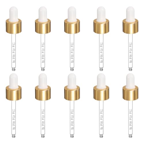 PATIKIL Glass Eye Dropper w/Measurement mark for 1oz Glass Bottles 10Pcs - color: White/Gold Top, size: 1oz
