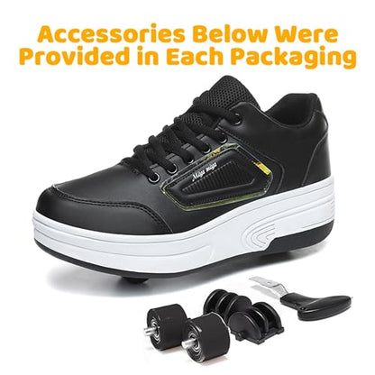 Wooowyet Roller Skate Shoes for Kids Boys Girls Rechargealbe Wheels Sneakers Fashion Roller Wheeled - color: Black, size: 1 Little Kid
