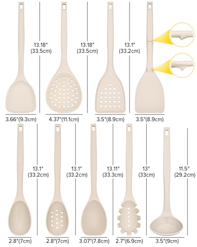 BUNDLEPRO Silicone Cooking Utensils Set, 9 Pcs Kitchen Utensils, One-Piece - color: Khaki