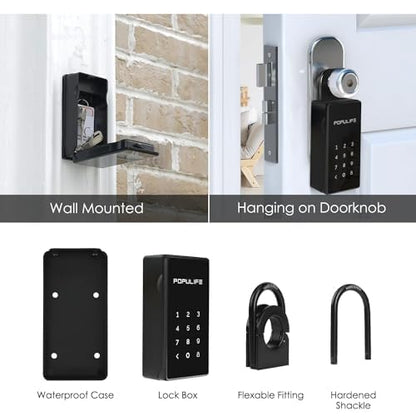 Smart Key Lock Box for Outside, Wireless Lock Box for House Keys, Hide a Key Outdoor, Electronic Digital Lockbox for Realtor Airbnb Smart Bluetooth Lockbox, Work Offline