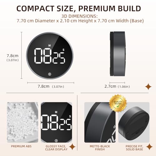 Digital Magnetic Kitchen Timer & Stopwatch with LED Display, Space Gray - color: Space Grey