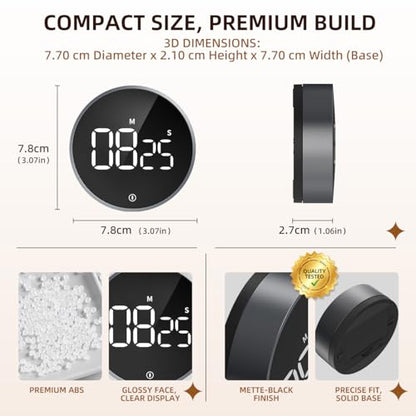 Digital Magnetic Kitchen Timer & Stopwatch with LED Display, Space Gray - color: Space Grey