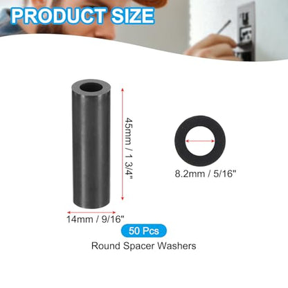 PATIKIL 50Pcs M8 ABS Spacers 5/16" ID x 9/16" OD x 1 3/4" L Plastic Round Spacer Washers Black Standoff Nut Unthreaded for M8 or 5/16 inch Screws Bolts Electrical Outlet - size: 5/16" ID x 9/16" OD x 1 3/4" L