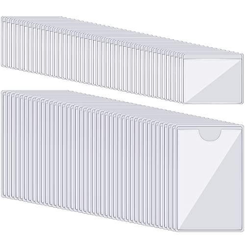 100 Self-adhesive Index Card Holder for Business Cards, Clear Plastic Sticky Labels Holders for Storage Bins Toy Bins Scrapbooks, Organize and Protect Cards Photos Labels (2.32 x 3.54'', 1.85 x1.57'')