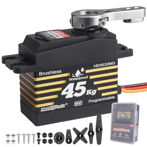 HobbyPark Waterproof 45KG High Torque Servo Motor 8.4V HV RC Servo Brushless Metal Gear Digital Servo with 25T Servo Horn for 1/8 1/10 1/12 RC Crawler RC Truck RC Car Robot DIY Control Angle 180°