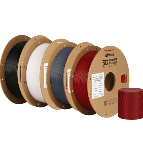 Inland PLA Basics Filament 1.75mm, 1kg Spool – Dimensional Accuracy ±0.02mm, Neatly Wound, Fits Most FDM 3D Printers (Black, White, Gray, True Red, 4 Pack) - color: 4kg Black, White, Gray, True Red