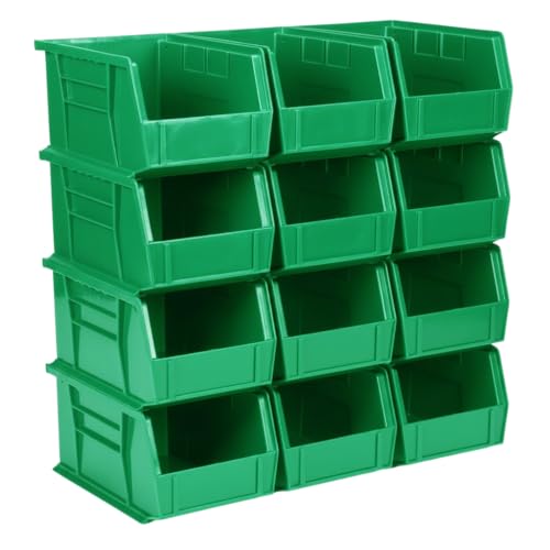 9.5" x 6" x 5" (12 Pack) Plastic Stackable Storage Bin, Green - color: Green, size: 12 Pack