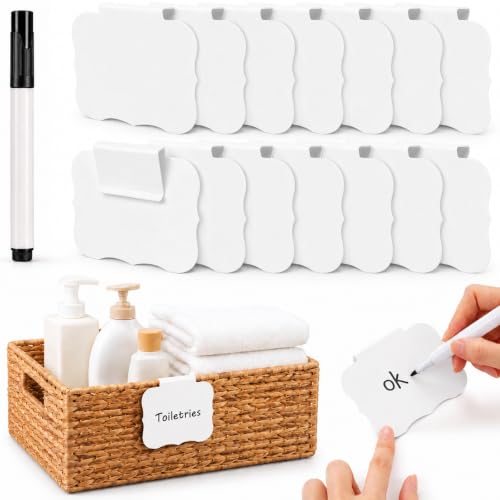 14Pcs Labels for Storage Bins Removable Basket Labels, PVC Bin Label with Pen 3.5×2.5"(White) - color: White