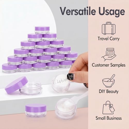 3 Gram Sample Containers 100 Count Empty Lip Balm Containers with Labels - color: Purple
