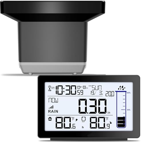 Wireless Rain Gauge Outdoor, Self-Emptying Digital Rain Gauges Outdoors Best Rated, Electronic Rain Measure Gauge for Yard, Freeze Proof Rain Gauge with Thermometer, Remote Rain Meter for Garden - color: Wireless Digital Rain Gauge Black