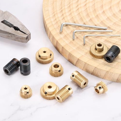 uxcell Worm Gear Set 25T 0.5 Mod 1:25 Brass Gear-6mmOD,1045 Steel Rod 6mmOD - size: Gear-6mm, Rod-6mm Bore, style: 0.5M-25T