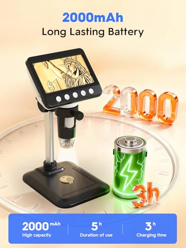 Coin Microscope, 4.3" LCD USB Digital 1000X 1080P Coin Magnifier - color: Black