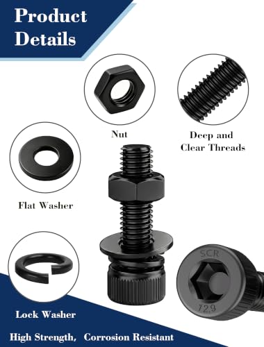800PCS M3 Screws Assortment Kit, 12.9 Grade Alloy Steel Socket Head Cap Screws with Hex Nuts, Flat & Spring Lock Washers, Metric Bolt Set S2.5 Hex Key Included, Black Oxide, for 3D Printing - size: M3 800pcs