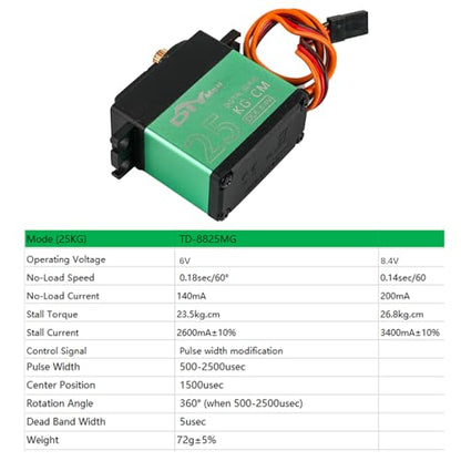 TD-8825MG 25kg Digital Servo 360 Degree Continuous Rotation Servo