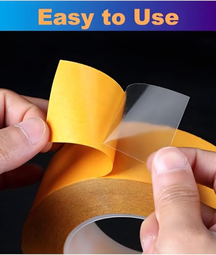 Super Thin Double Sided Adhesive Tape 1Inch x 66Feet Transparent Sticky Tape for Making DIY Crafts, Paste Photo, Scrapbook, Gift Wrap, Rug Fixed, Woodworker, Fashion Clothing, Wall Decor, Cat Training - size: 1 inch x 66 feet
