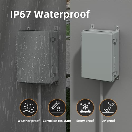 Joinfworld Waterproof Box for Electronics Outside 11.4x7.5x5.5 Outdoor Weatherproof Electrical Box Plastic Weather Proof Nema 4 Enclosure - size: 11.4"x7.5"x5.5"