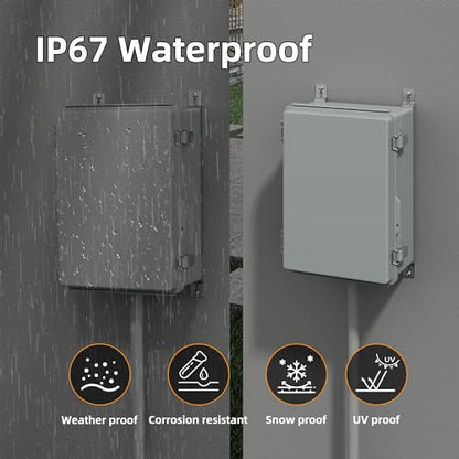 Joinfworld Waterproof Box for Electronics Outside 11.4x7.5x5.5 Outdoor Weatherproof Electrical Box Plastic Weather Proof Nema 4 Enclosure - size: 11.4"x7.5"x5.5"