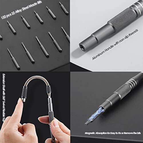 Precision Screwdriver Set Cylinder Organizing Case 128pcs in 1 Case S2 Alloy Steel HRC 56 Hardness Bits Space-saving Roll-up Case Professional Toolset Magnetizing Bit Heads for most sizes (9906) - size: 9906