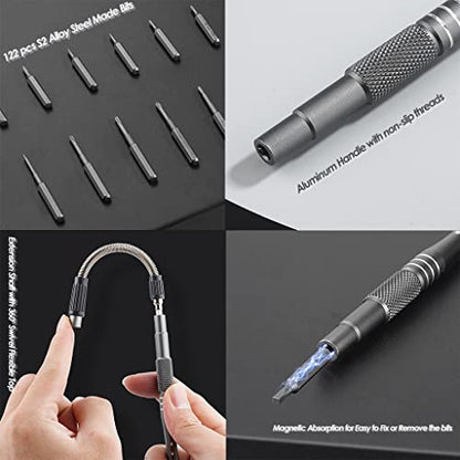 Precision Screwdriver Set Cylinder Organizing Case 128pcs in 1 Case S2 Alloy Steel HRC 56 Hardness Bits Space-saving Roll-up Case Professional Toolset Magnetizing Bit Heads for most sizes (9906) - size: 9906