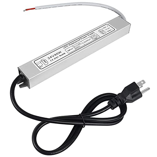 inShareplus LED Power Supply, 24V 40W IP67 Waterproof Outdoor Driver, AC 110-260V to DC 24V 1.7A Low Voltage Transformer, Adapter with 3-Prong Plug for LED Light, Computer Project, Outdoor Use - style: 24V 40W