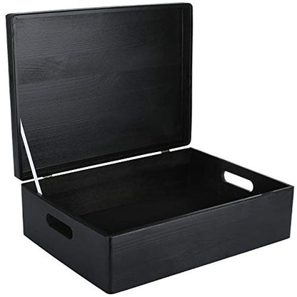 Creative Deco XL Black Wooden Box Storage with Hinged Lid - color: Black, size: XL | Handles
