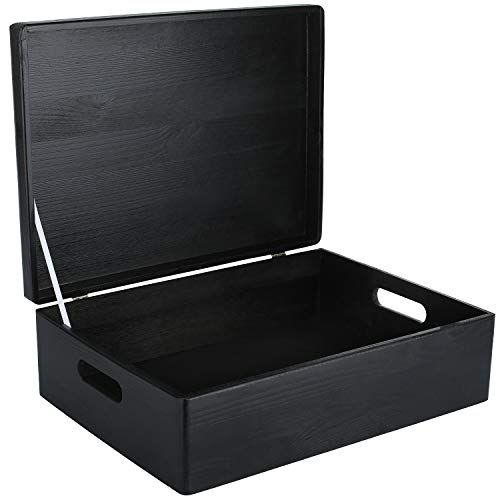 Creative Deco XL Black Wooden Box Storage with Hinged Lid - color: Black, size: XL | Handles