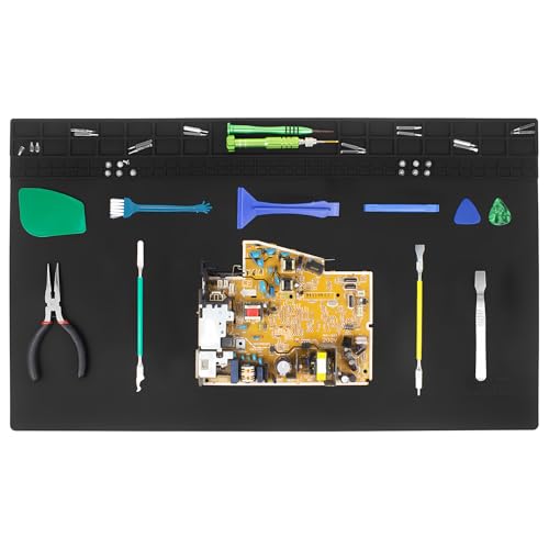 23.7''x13.8'' Extra Large Soldering Mat Premium Silicone 932°F Heat Resistant Repair Mat Non-Slip Large Soldering Mat for Soldering Iron, DIY Projects, Electronics, Phone, Laptop Repair (Black) - color: Black