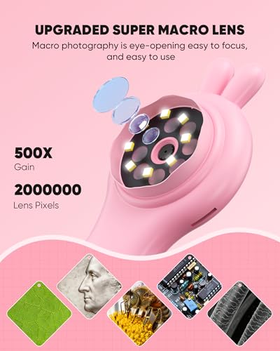 T TAKMLY Mini Pocket Digital Microscope, Macro Fixed Focus Magnifying Glass, Portable Handheld USB Digital Microscope 500x Magnification, 4X Zoom - color: Light Pink Rabbit