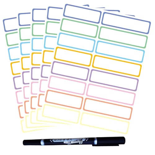 Waterproof Name Labels for Kids, 320Pcs Write-on Color Border Name Tags - style: 8 Colored Border
