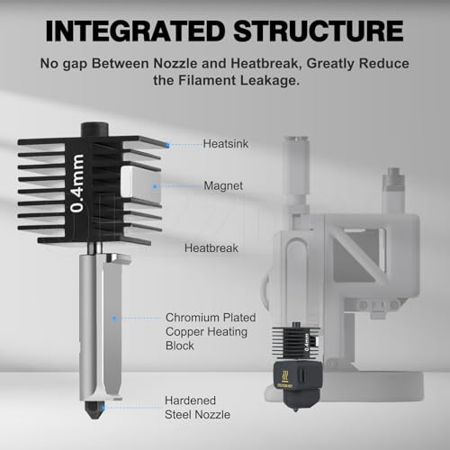 Speed Hot End A1 Mini A2L Extrusion Head Kit B 0.4mm Hardened Steel Nozzle Chrome Plated Brass Heating Block Silicone Sock Integrated Structure for Bambu Lab A1/A1 Min 3D Printers only - size: 0.4