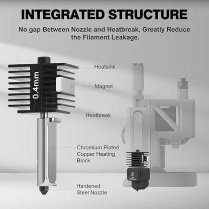 Speed Hot End A1 Mini A2L Extrusion Head Kit B 0.4mm Hardened Steel Nozzle Chrome Plated Brass Heating Block Silicone Sock Integrated Structure for Bambu Lab A1/A1 Min 3D Printers only - size: 0.4