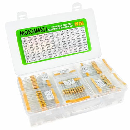 120 Values 1200 Pieces Resistor Kit 1 Ohm-1M Ohm 1W 5% - style: 1W 5% 1200 PCS
