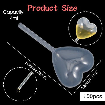 100Pcs 4Ml Heart Style Cupcakes Pipettes, Clear Transfer Liquid Dropper Pipettes, Plastic Pipette Kitchen Supplies, Injector Mini Pipet for Chocolate, Strawberries Cupcakes, Mini Cakes, Waffles - style: Heart Shape