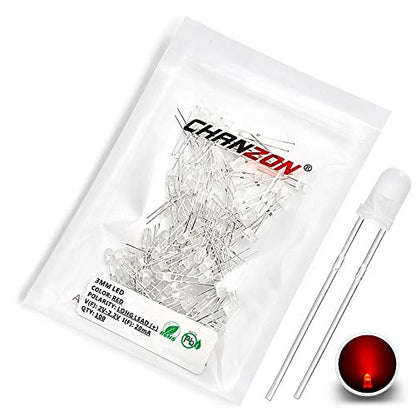 CHANZON 100 pcs 3mm Red Diffused LED Diode Lights (DC 2V 20mA) - color: C) White-red (100pcs)