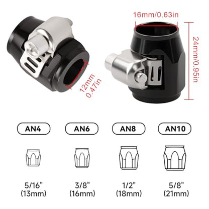 Aluminum Hose End Finisher Clamp, Universal Fit, Red Chrome Finish, 4pcs Set for Stainless Steel and Rubber Hoses, Model (Black, 6AN) - color: Black, size: 6AN