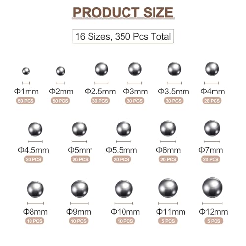 uxcell 350pcs G200 Precision Balls Assortment Kit 1mm 2mm 2.5mm 3mm 3.5mm 4mm 4.5mm 5mm 5.5mm 6mm 7mm 8mm 9mm 10mm 11mm 12mm Stainless Steel Bearing Balls