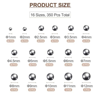 uxcell 350pcs G200 Precision Balls Assortment Kit 1mm 2mm 2.5mm 3mm 3.5mm 4mm 4.5mm 5mm 5.5mm 6mm 7mm 8mm 9mm 10mm 11mm 12mm Stainless Steel Bearing Balls