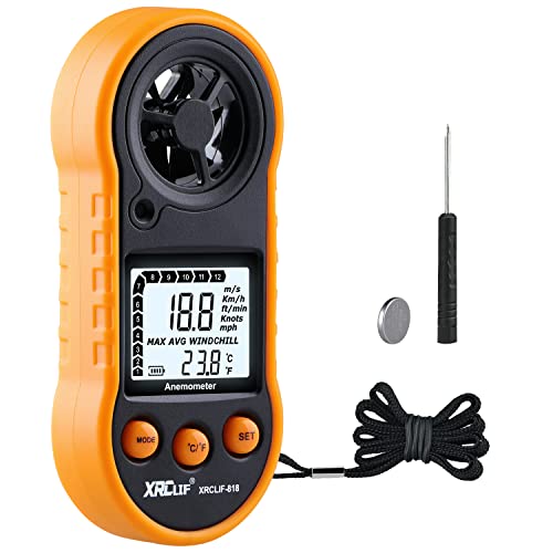 Digital Wind Speed Meter Anemometer Handheld Wind Gauges Air Flow Velocity Meter for Measuring Wind Chill Temperature Speed, Wind Meter Thermometer Gauge for Shooting Windsurfing Fishing Hunting - color: Yellow