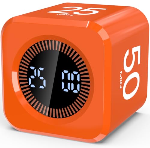 Digital Pomodoro Timer Cube 5/10/25/50min Preset, Silent & Sound Alarm - color: Orange