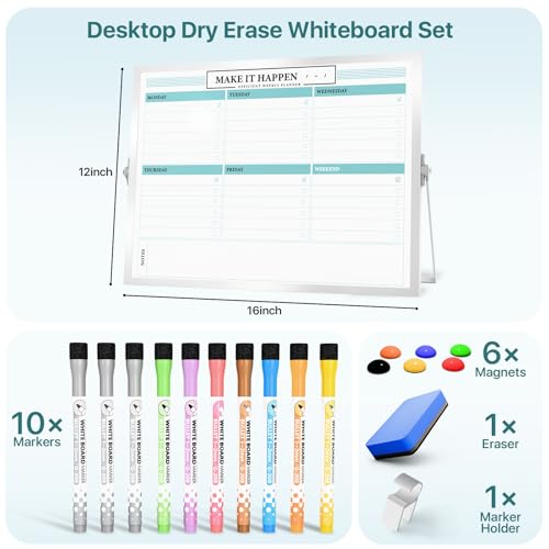 Marsrock Weekly Calendar Whiteboard with Stand, Dry Erase Magnetic 16"x12" - color: Green, size: 16"x12"