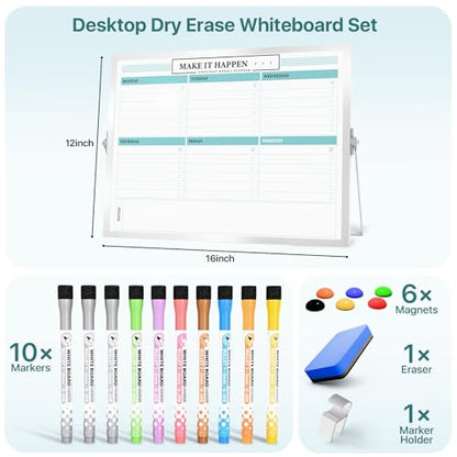 Marsrock Weekly Calendar Whiteboard with Stand, Dry Erase Magnetic 16"x12" - color: Green, size: 16"x12"