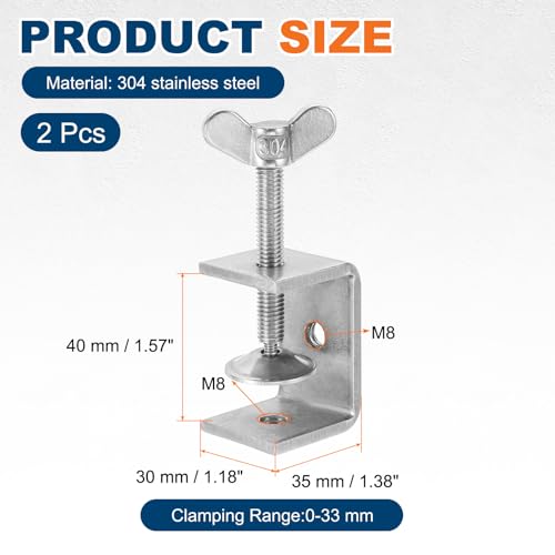 HARFINGTON 2Pcs 304 Stainless Steel C Clamps 40mm Square Mini Tiger Clamp - size: 40mm
