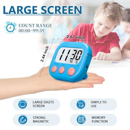 12 Pack Multi-Function Digital Timers, Magnetic Large LCD Display Loud Alarm Countdown Timers, Extensively Use in Classroom, Break Time, Gym, Meeting, Cooking