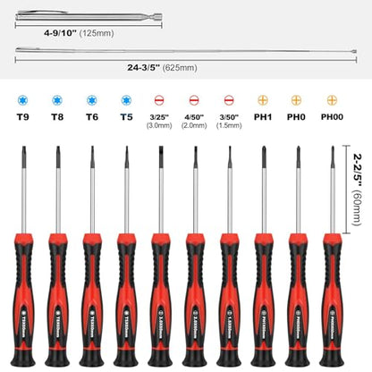 HAUTMEC 11-PCS Precision Screwdriver Set with Telescoping Magnetic Pickup Tool, Magnetic Small Screwdrivers with Phillips, Slotted,Torx Star,Cr-V Steel, Mini Screw Drivers for Eyeglass, Watch,Phone - color: Mini Screwdriver