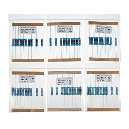 BOJACK 300 Pcs 30 Values Resistor Kit 1 Ohm - 1M Ohm with 1% 2W Metal Film Resistors Assortment - size: 2 W