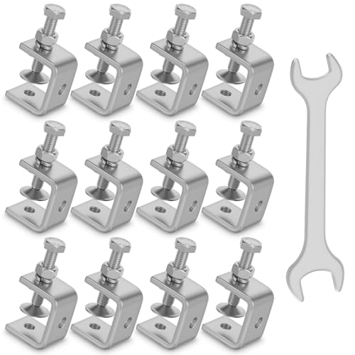 12 Pcs 304 Stainless Steel C Clamp, Heavy Duty C Clamp, Mini Tiger Clamps Set for Mounting, Small Desk G-Clamps with 1.2 Inch Stable Wide Jaw Opening for Metal Working Woodworking Welding Building