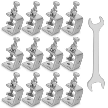 12 Pcs 304 Stainless Steel C Clamp, Heavy Duty C Clamp, Mini Tiger Clamps Set for Mounting, Small Desk G-Clamps with 1.2 Inch Stable Wide Jaw Opening for Metal Working Woodworking Welding Building