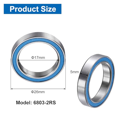 uxcell 8 Pcs 6803-2RS Deep Groove Micro Bearing, 17x26x5mm Chrome Steel - size: 6803-2RS