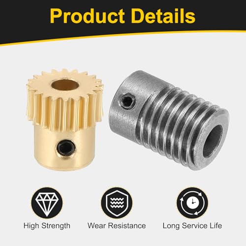uxcell Worm Gear Set 20T 0.5 Module 20:1 Reduction Rate, Right Rotation Drive Gear Box Wheel Reduce Transmission Part (Brass Gear-4mm Bore, #45 Steel Rod 6mm Bore) - size: Gear-4mm, Rod-6mm Bore, style: 0.5M-20T